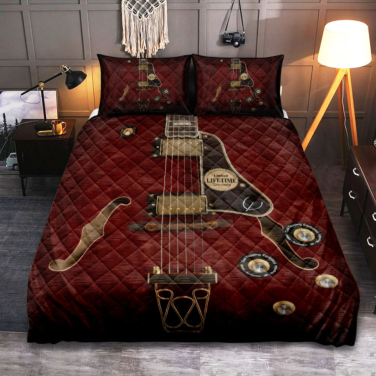 Guitar Electric Guitar Red Style - Quilt Set - Owls Matrix LTD