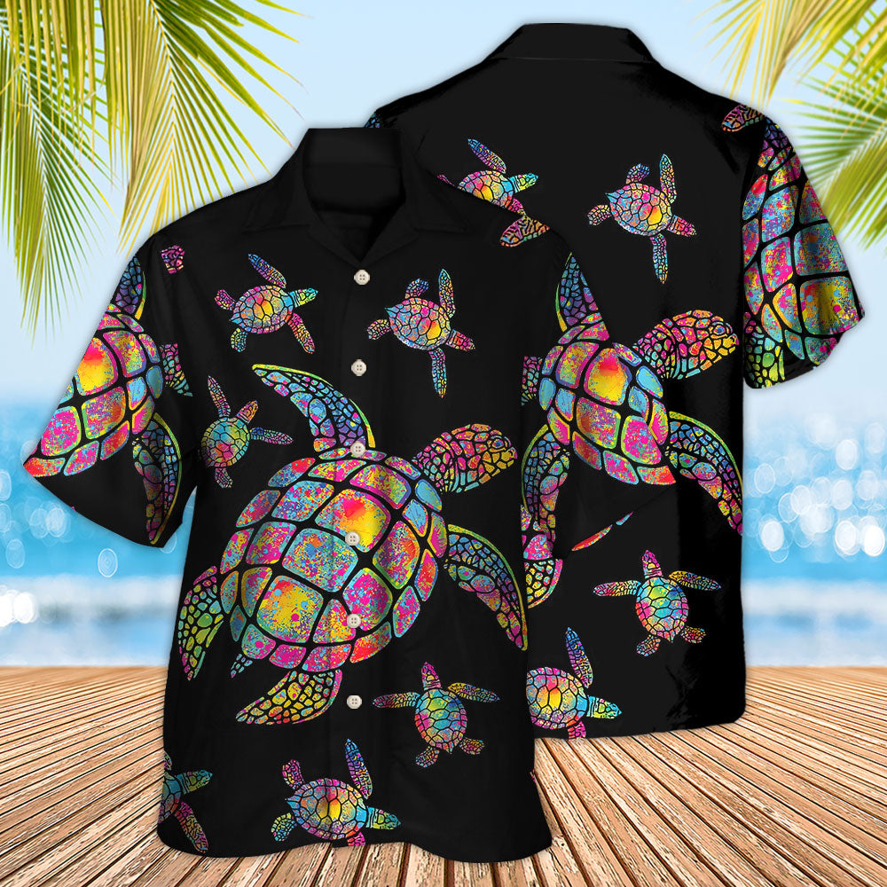 Hippie Turtle Love Ocean Black Style - Hawaiian Shirt - Owls Matrix LTD