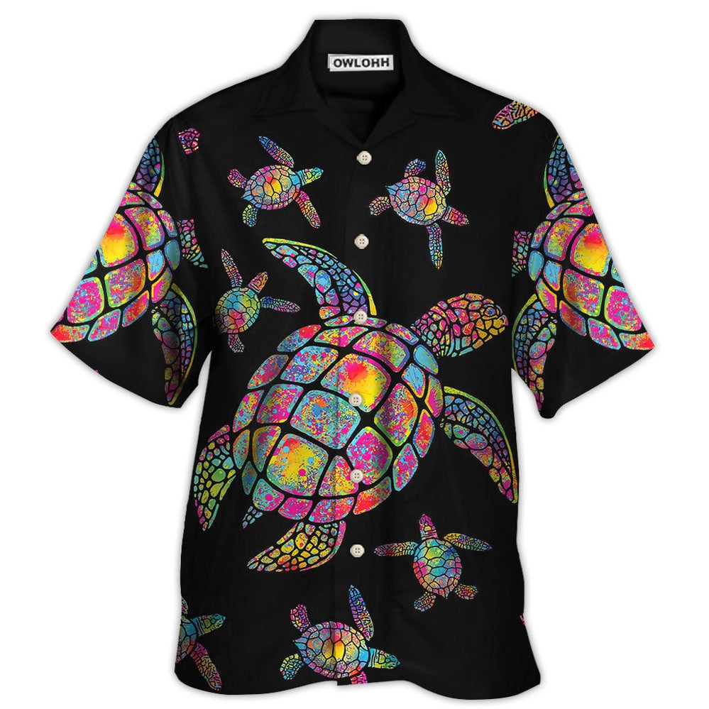Hawaiian Shirt / Adults / S Hippie Turtle Love Ocean Black Style - Hawaiian Shirt - Owls Matrix LTD