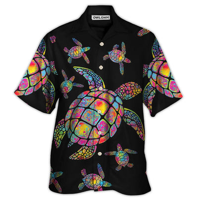 Hawaiian Shirt / Adults / S Hippie Turtle Love Ocean Black Style - Hawaiian Shirt - Owls Matrix LTD
