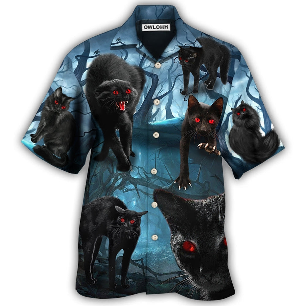 Hawaiian Shirt / Adults / S Halloween Black Cat Scary Style - Hawaiian Shirt - Owls Matrix LTD