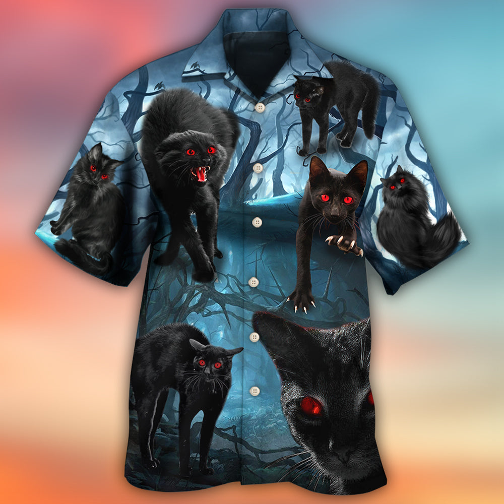 Halloween Black Cat Scary Style - Hawaiian Shirt - Owls Matrix LTD