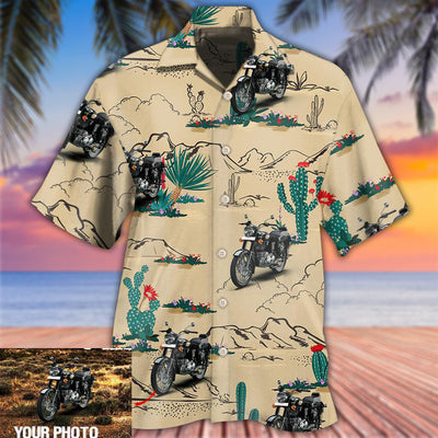 Motorcycle On The Desert Cactus Custom Photo - Hawaiian Shirt - Owls Matrix LTD