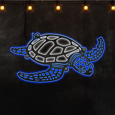 12''x12'' Turtle Love Ocean - Led Light Metal - Owls Matrix LTD