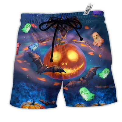 Beach Short / Adults / S Halloween Glowing Pumpkins By Night - Beach Short - Owls Matrix LTD