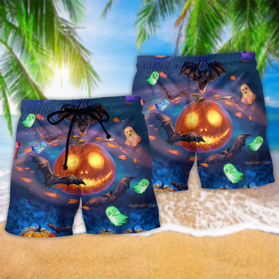 Halloween Glowing Pumpkins By Night - Beach Short - Owls Matrix LTD