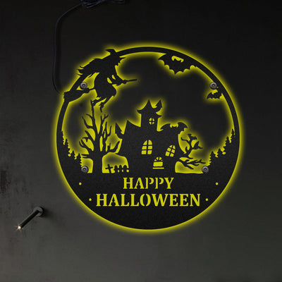 Halloween Happy Halloween House And The Witches - Led Light Metal - Owls Matrix LTD