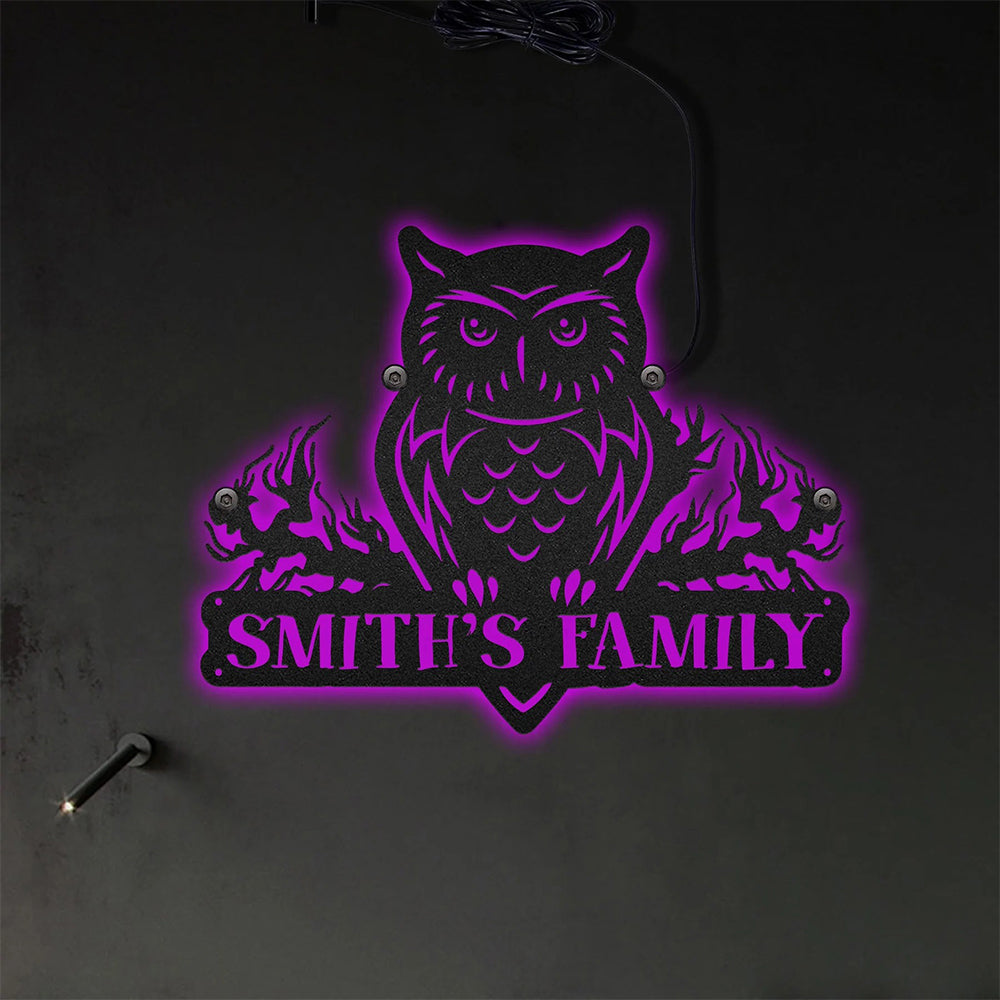 Halloween Owl Metal Art Personalized - Led Light Metal - Owls Matrix LTD