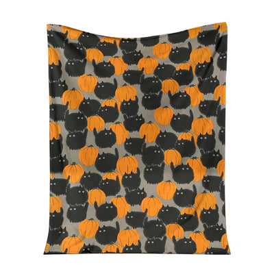 50" x 60" Halloween Pumkin Black Cat And Pumkin Halloween Black Cat - Flannel Blanket - Owls Matrix LTD