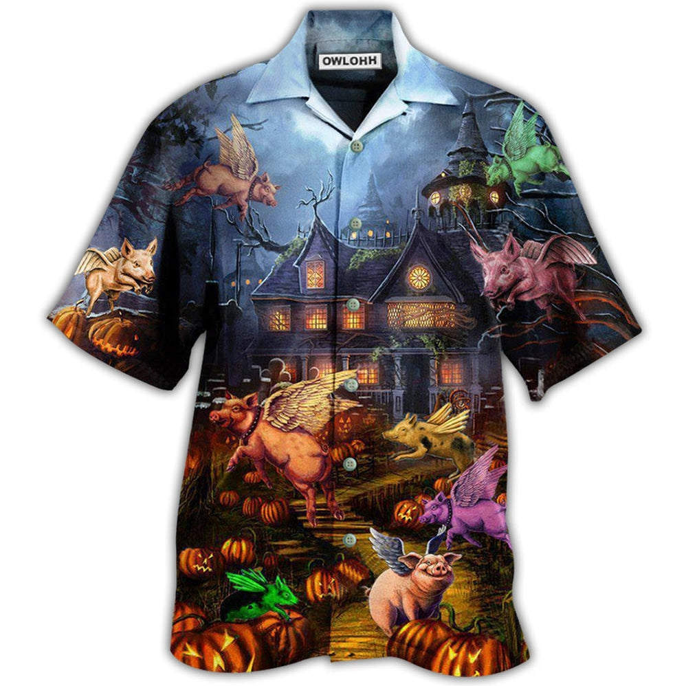 Hawaiian Shirt / Adults / S Halloween When Pigs Fly Night - Hawaiian Shirt - Owls Matrix LTD