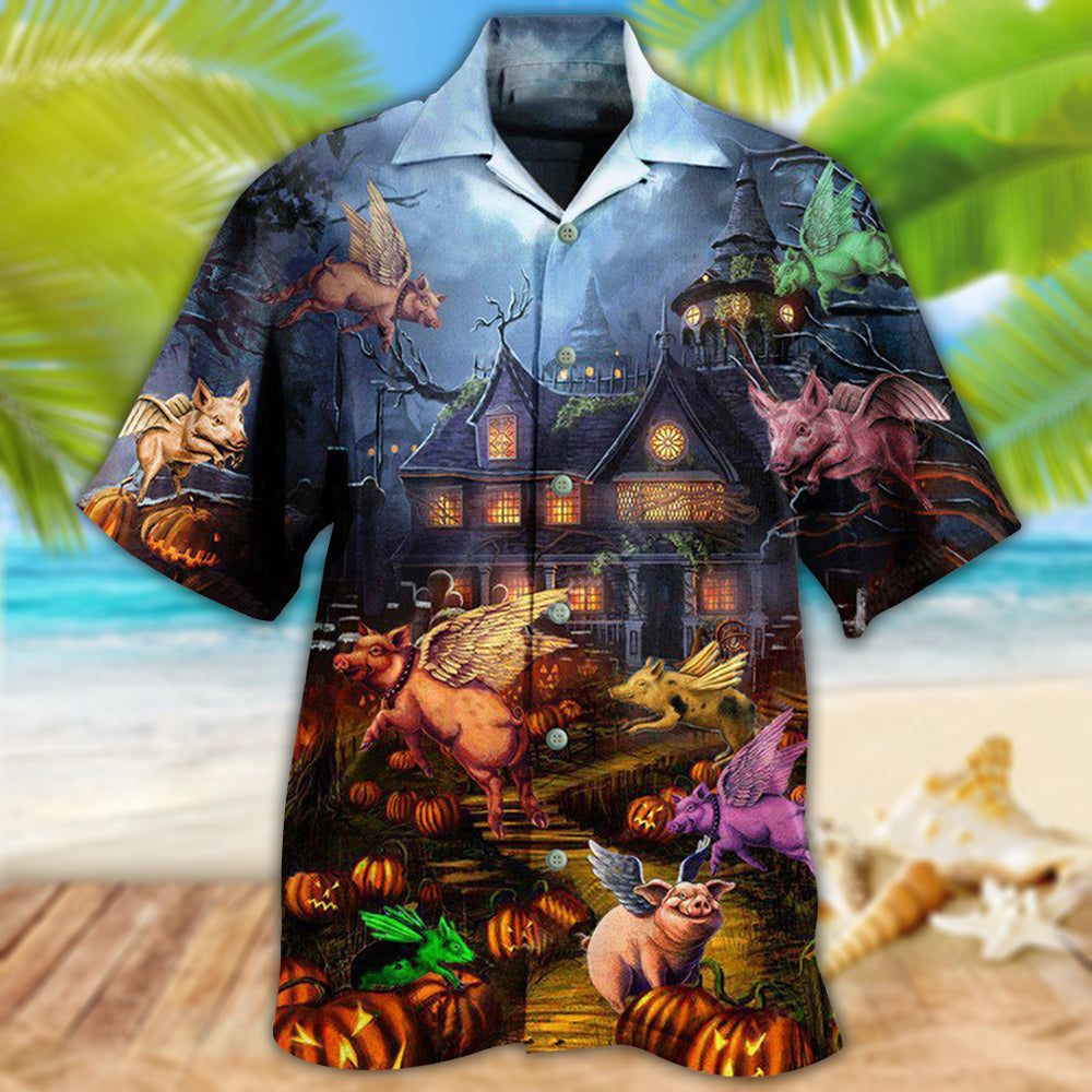 Halloween When Pigs Fly Night - Hawaiian Shirt - Owls Matrix LTD
