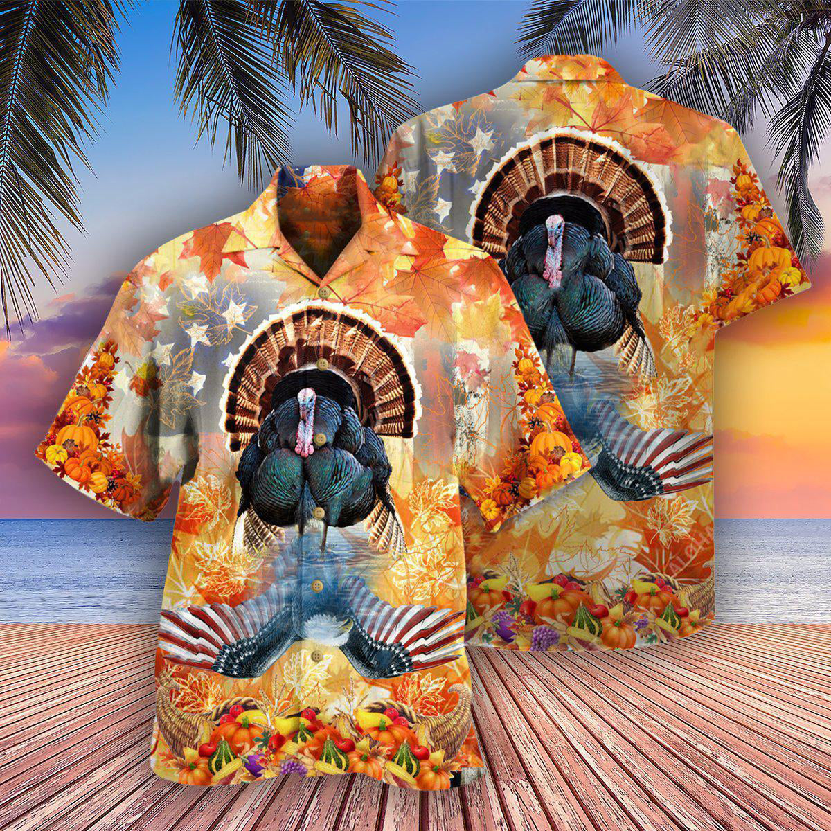Turkey Love Autumn Love America - Hawaiian Shirt - Owls Matrix LTD