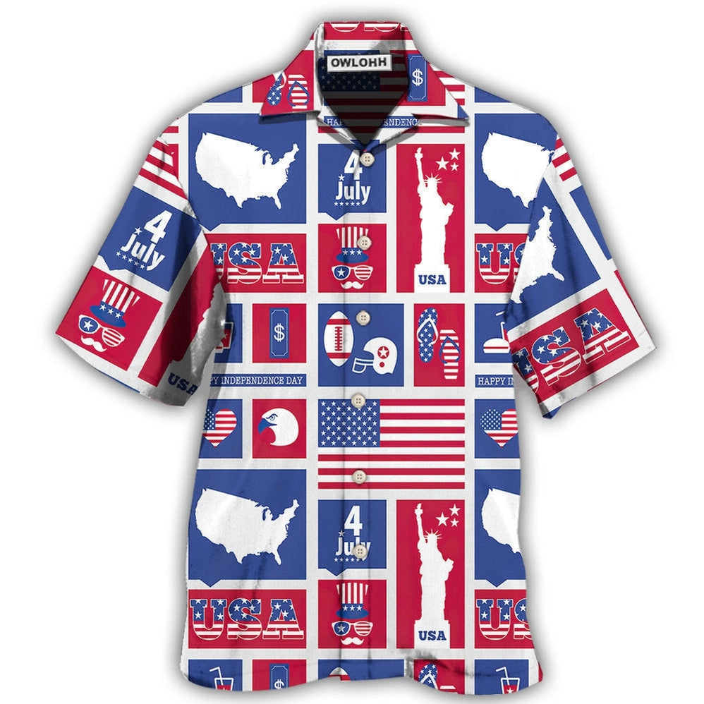 Hawaiian Shirt / Adults / S America Independence Day Happy America - Hawaiian Shirt - Owls Matrix LTD