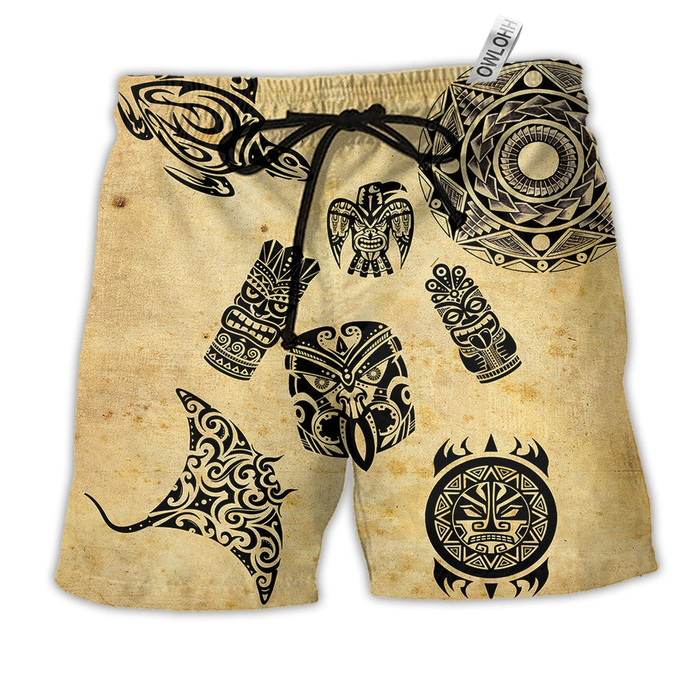 Beach Short / Adults / S Hawaii Hawaiian Culture Vintage Style - Beach Short - Owls Matrix LTD