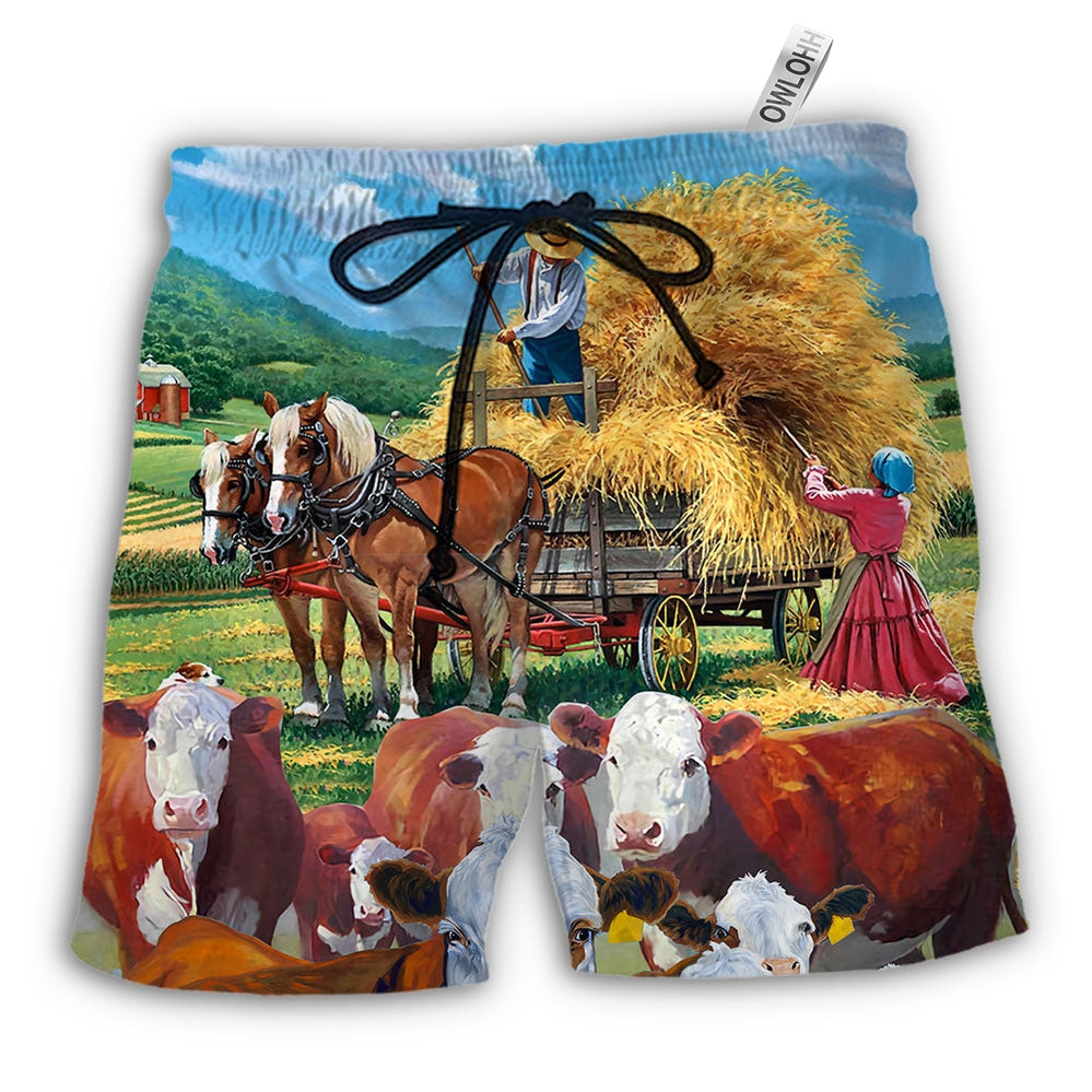 Beach Short / Adults / S Cow Peaceful Life Hereford Cow - Beach Short - Owls Matrix LTD