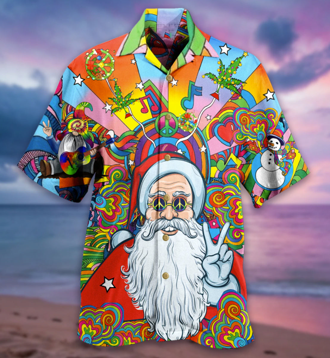 Hippie Funny Santa Claus - Hawaiian Shirt - Owls Matrix LTD