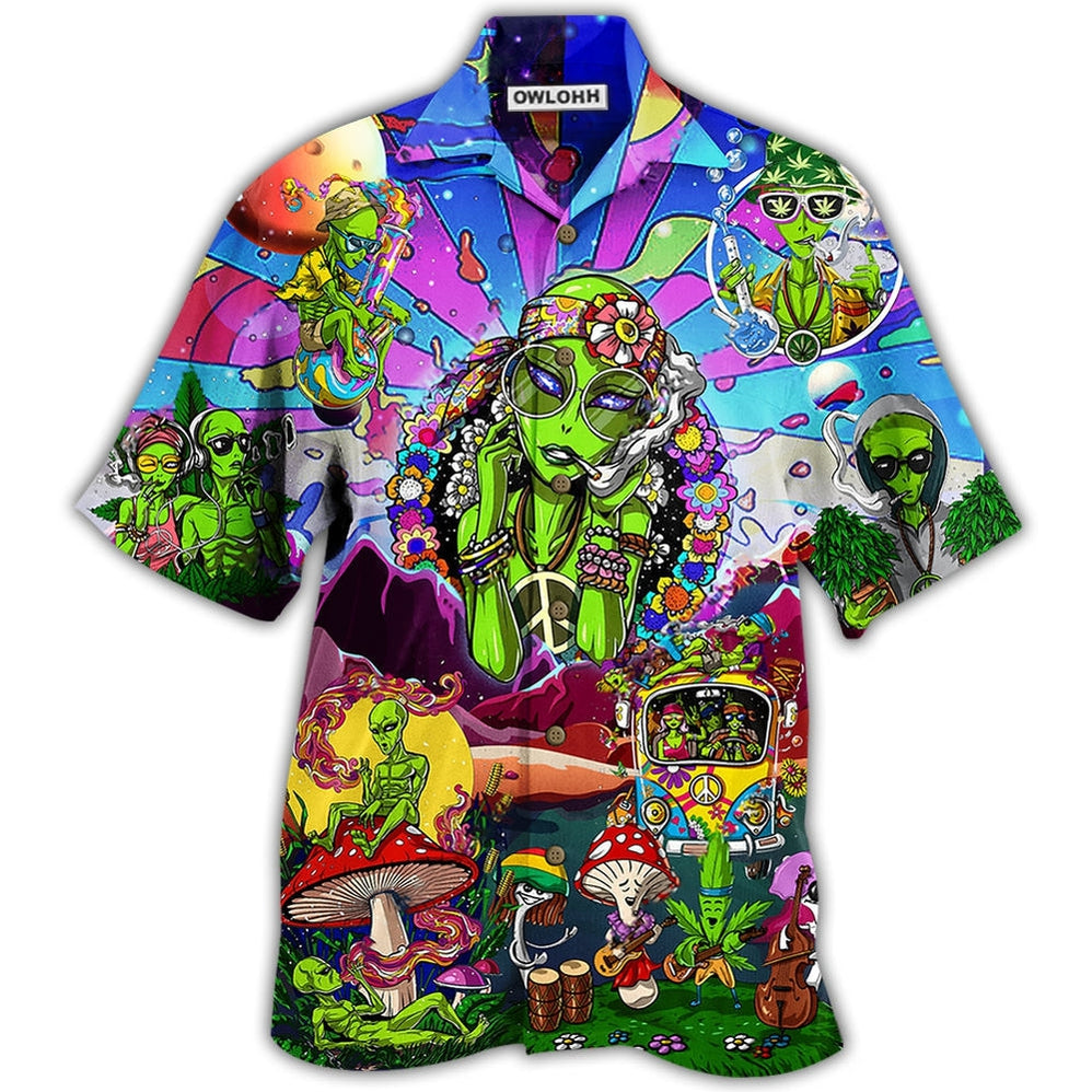 Hawaiian Shirt / Adults / S Hippie Alien Peace Life Color - Hawaiian Shirt - Owls Matrix LTD