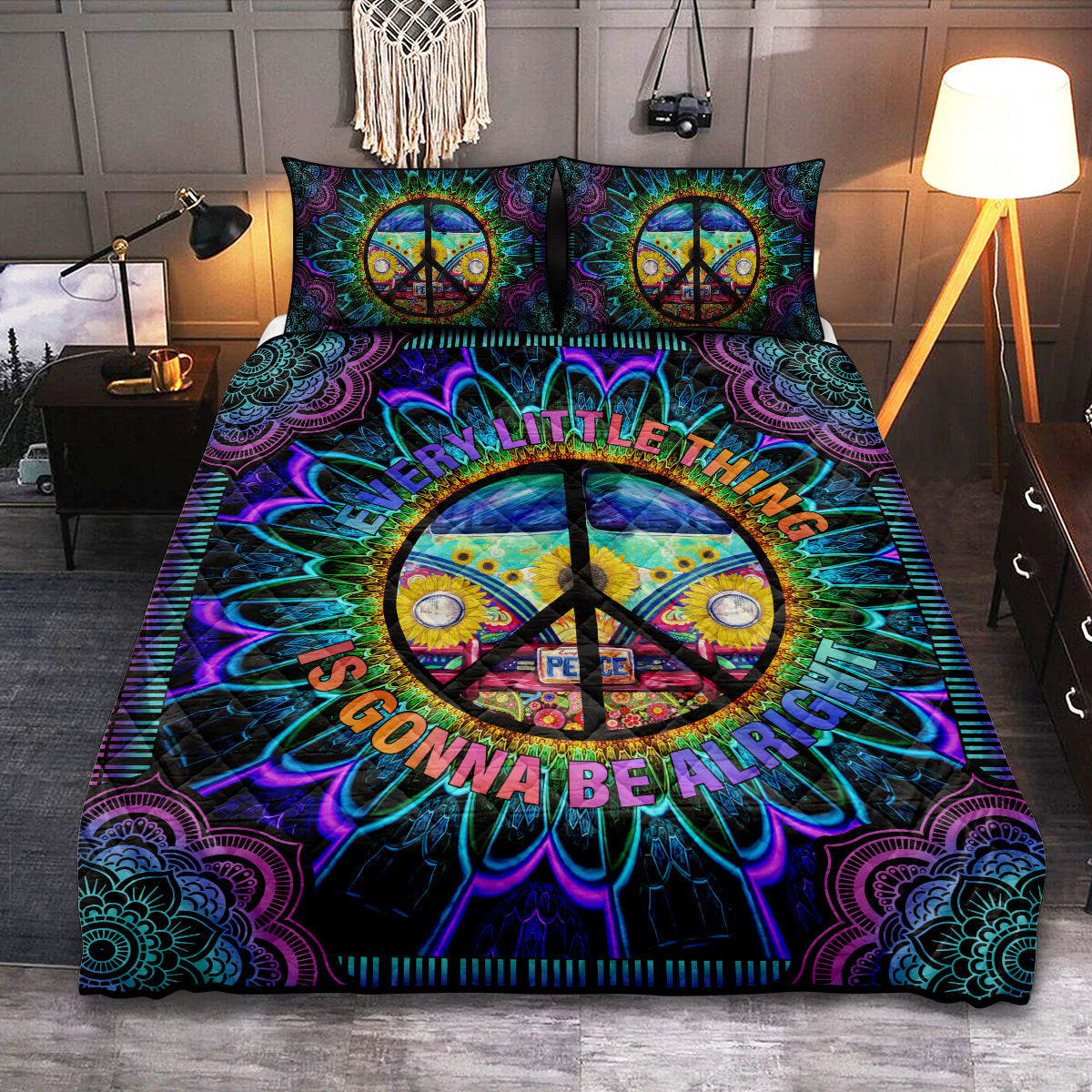 Hippie Bus Every Little Thing Is Gonna Be Alright - Quilt Set - Owls Matrix LTD