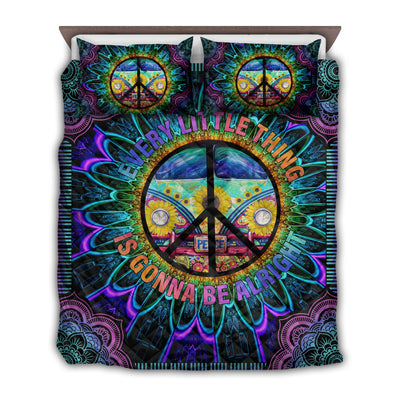 TWIN ( 50 x 60 INCH ) Hippie Bus Every Little Thing Is Gonna Be Alright - Quilt Set - Owls Matrix LTD