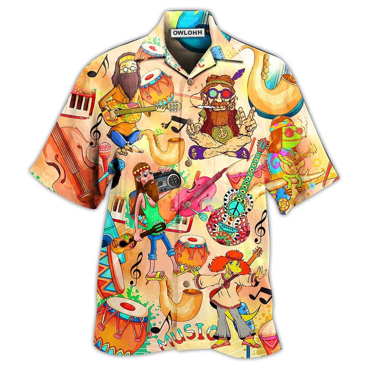 Hawaiian Shirt / Adults / S Hippie Music Funny Style - Hawaiian Shirt - Owls Matrix LTD