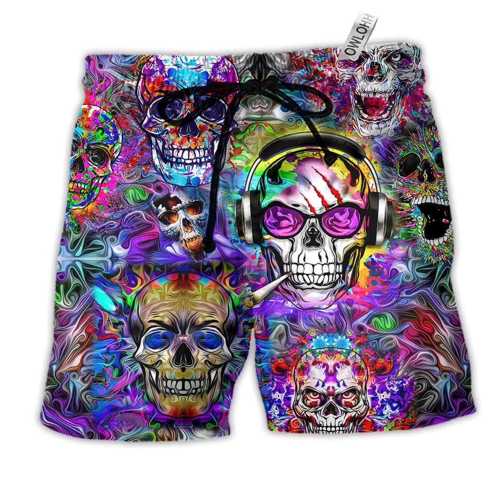 Beach Short / Adults / S Hippie Skull Color Flowers - Beach Short - Owls Matrix LTD