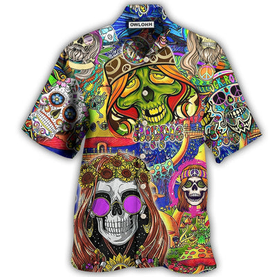 Hawaiian Shirt / Adults / S Hippie Skull Rock And Roll - Hawaiian Shirt - Owls Matrix LTD