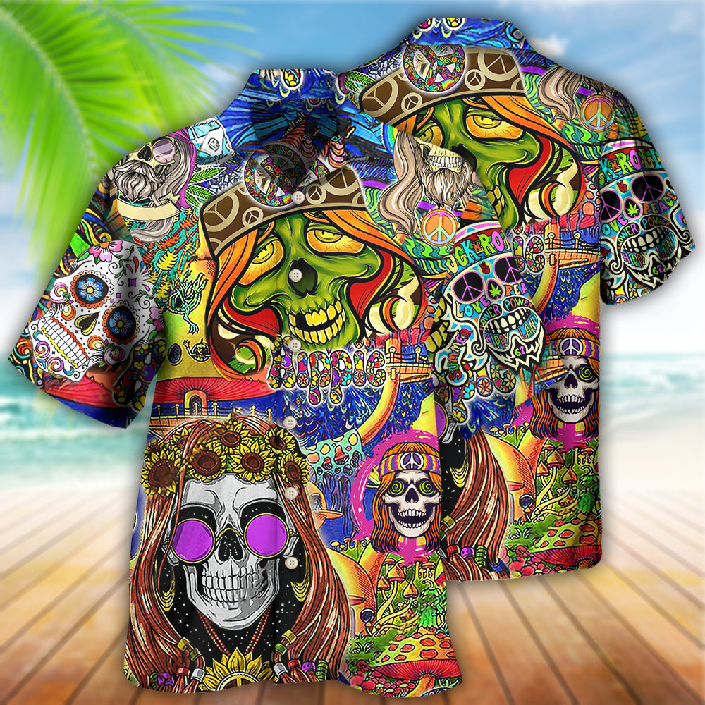 Hippie Skull Rock And Roll - Hawaiian Shirt - Owls Matrix LTD