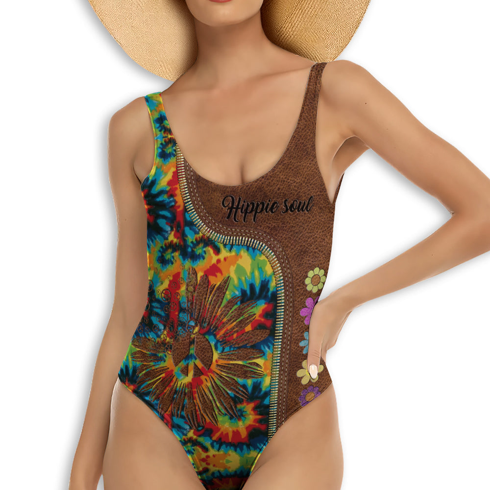 S Hippie Soul Color Peaceful Flower Tie Dye - One-piece Swimsuit - Owls Matrix LTD