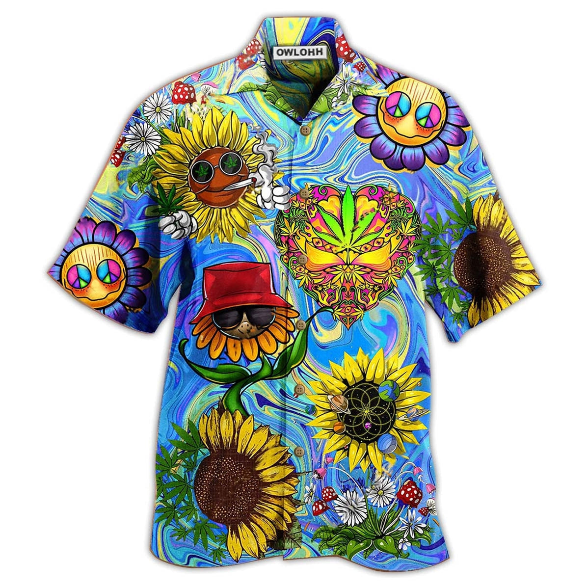 Hawaiian Shirt / Adults / S Hippie Sunflowers Stay Trippy Little Hippie - Hawaiian Shirt - Owls Matrix LTD