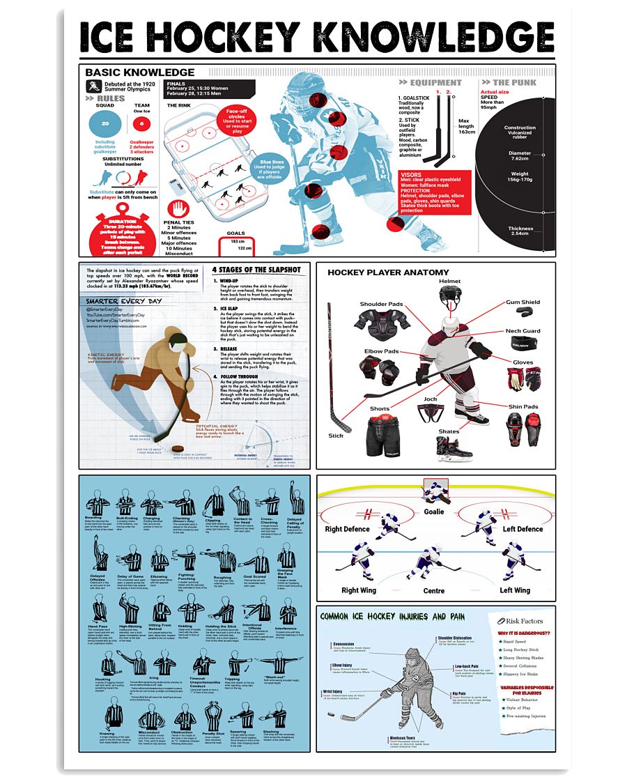 12x18 Inch Hockey Ice Hockey Knowledge Simple Style - Vertical Poster - Owls Matrix LTD