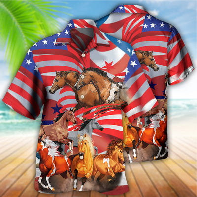 Horse Independence Day America - Hawaiian Shirt - Owls Matrix LTD