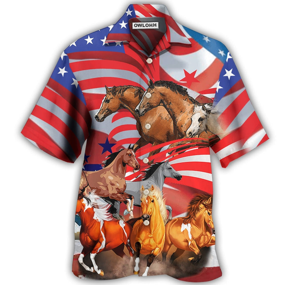 Hawaiian Shirt / Adults / S Horse Independence Day America - Hawaiian Shirt - Owls Matrix LTD