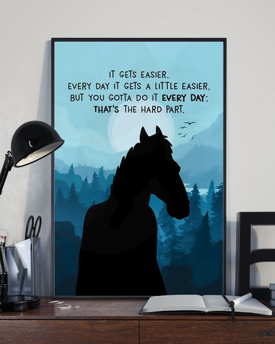 Horse It Gets Easier Blue Style - Vertical Poster - Owls Matrix LTD