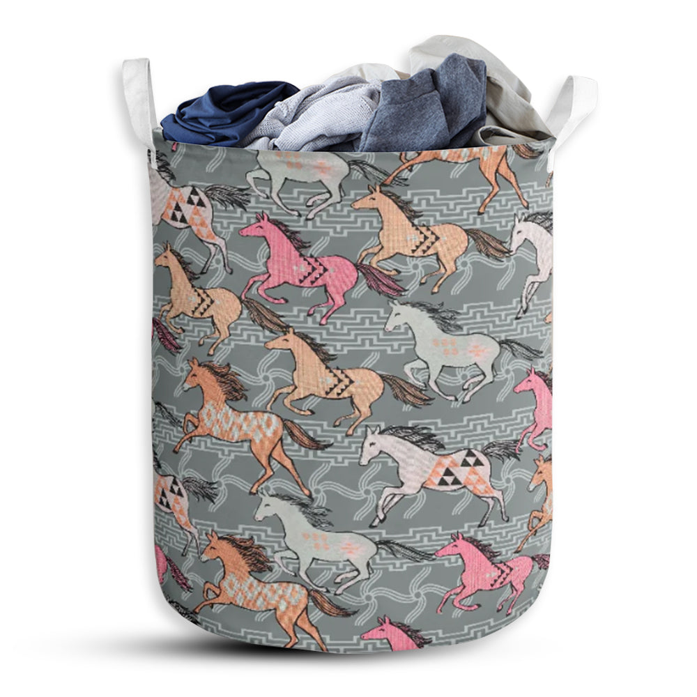 Horse Native Pattern Colorful - Laundry Basket - Owls Matrix LTD