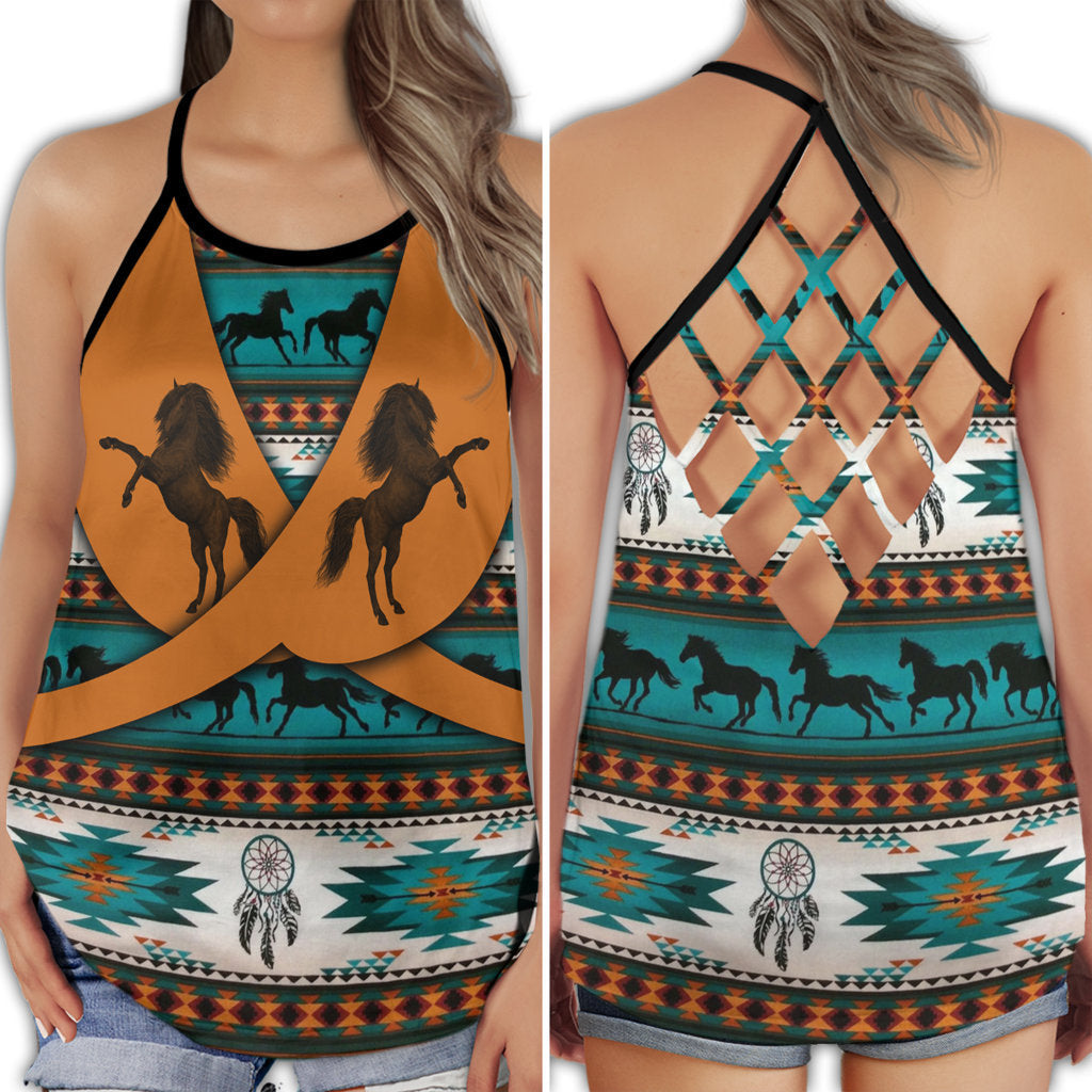 S Horse Love Life With So Much Pattern - Cross Open Back Tank Top - Owls Matrix LTD