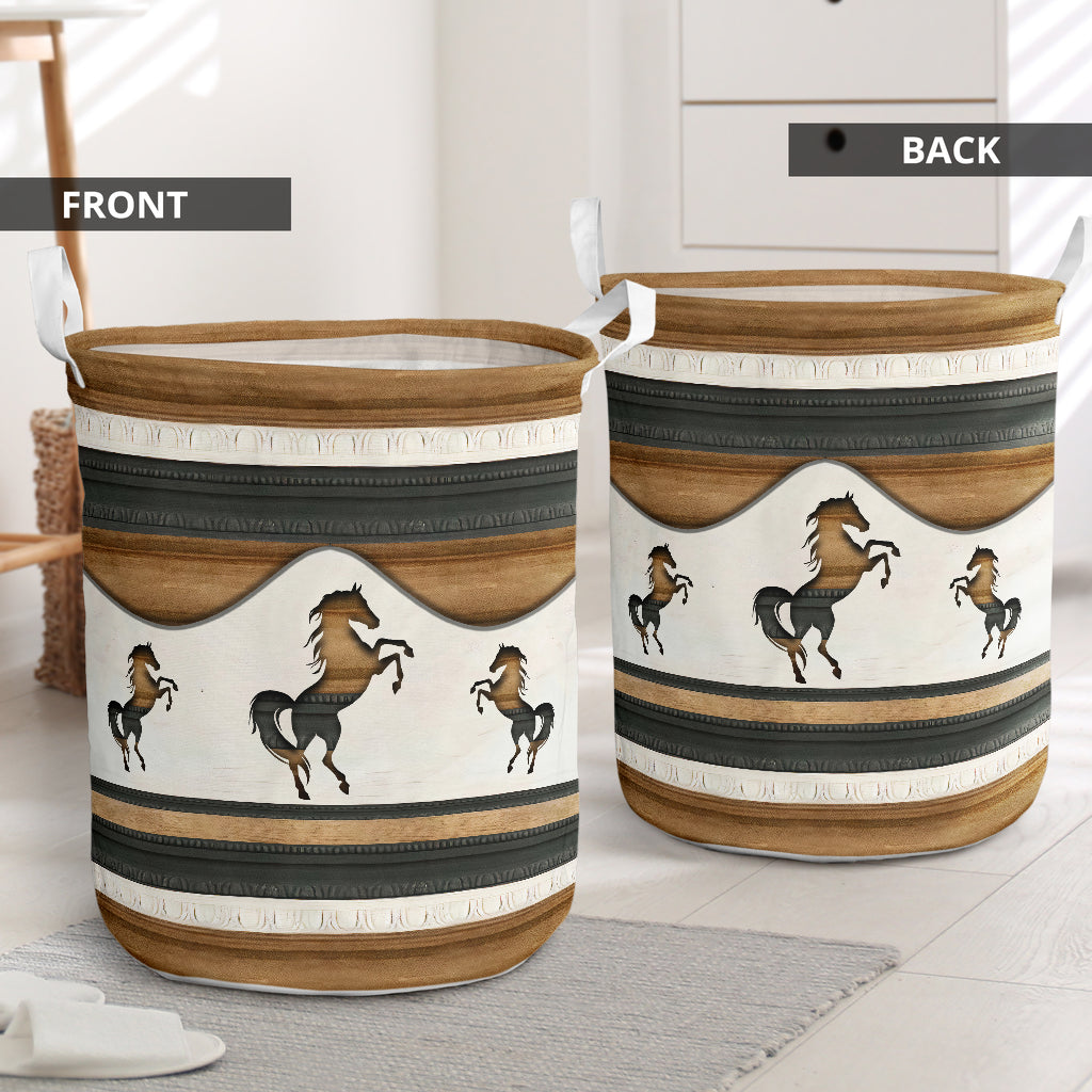 Horse Wood Color - Laundry Basket - Owls Matrix LTD
