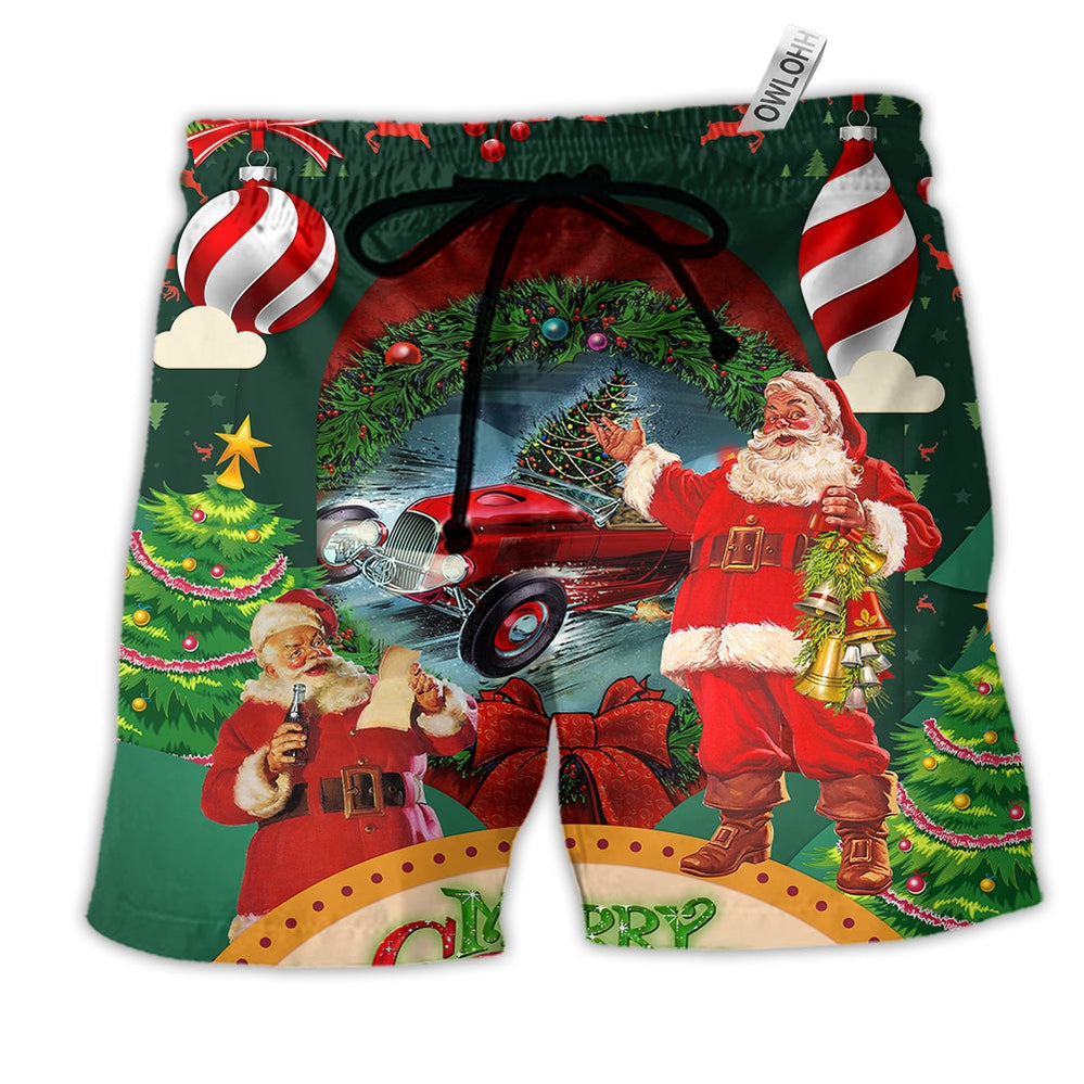 Beach Short / Adults / S Hot Rod Merry Christmas Happy With Funny - Beach Short - Owls Matrix LTD