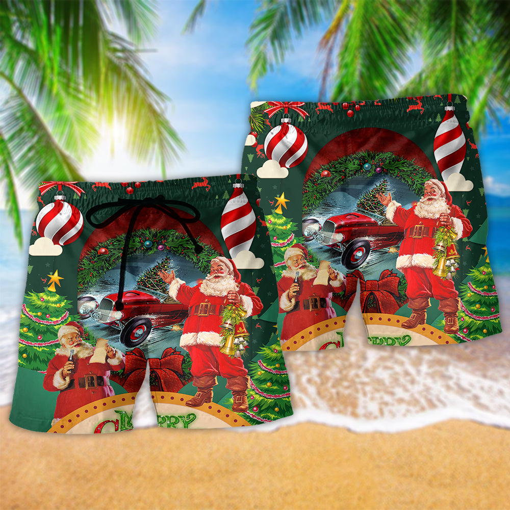 Hot Rod Merry Christmas Happy With Funny - Beach Short - Owls Matrix LTD