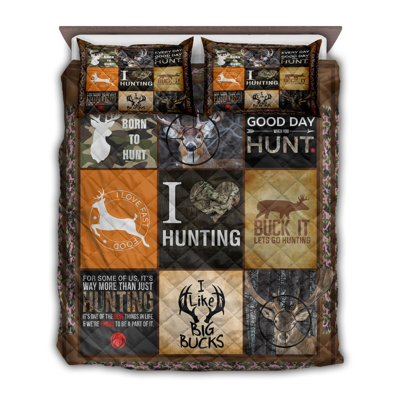 TWIN ( 50 x 60 INCH ) Hunting Lover Deer Let's Go Hunting - Quilt Set - Owls Matrix LTD