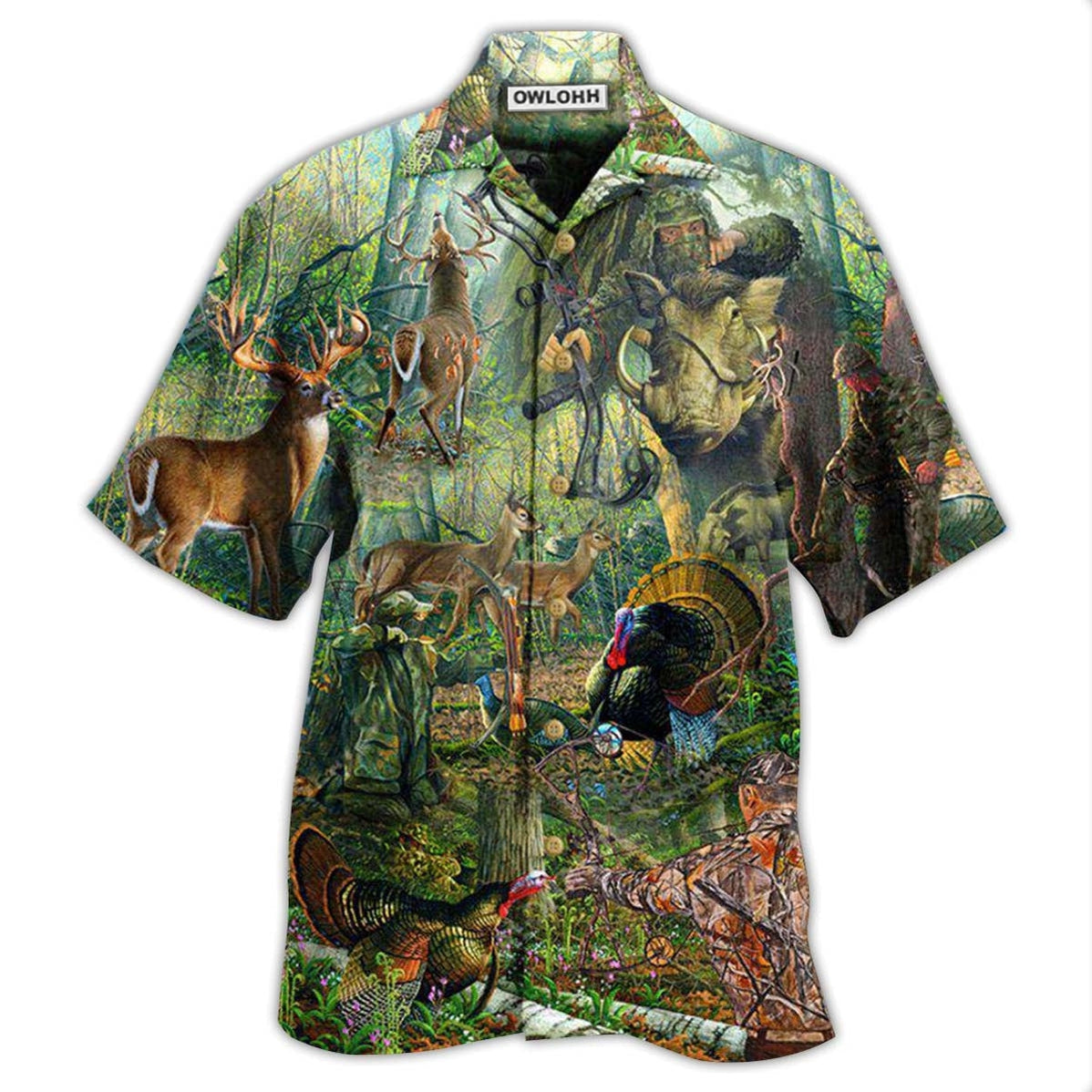 Hawaiian Shirt / Adults / S Hunting The Man The Myth The Hunting Legend Forest - Hawaiian Shirt - Owls Matrix LTD