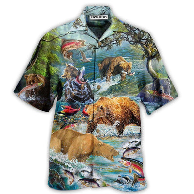 Hawaiian Shirt / Adults / S Hunting Animals Amazing Salmon Hunting With Bear - Hawaiian Shirt - Owls Matrix LTD