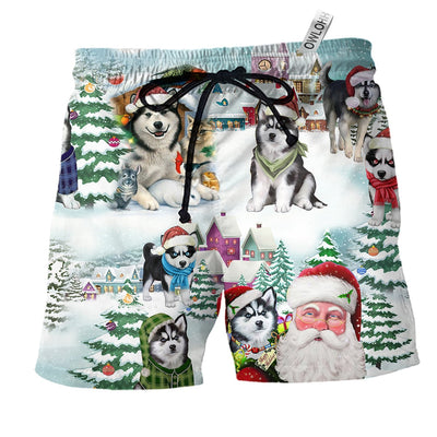 Beach Short / Adults / S Husky Merry Christmas So Cute - Beach Short - Owls Matrix LTD