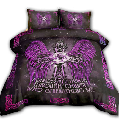 US / Twin (68" x 86") God Wing I Can Do All Things New Cross Purple Rose - Bedding Cover - Owls Matrix LTD