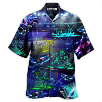 Hawaiian Shirt / Adults / S Ice Hockey Neon Art - Hawaiian Shirt - Owls Matrix LTD