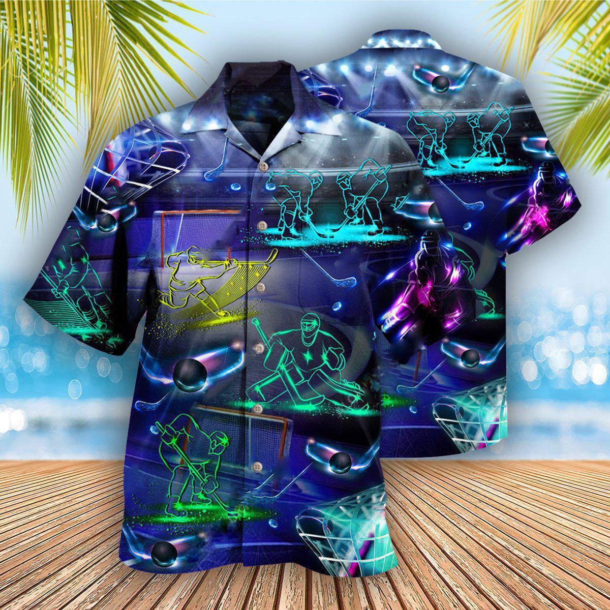 Ice Hockey Neon Art - Hawaiian Shirt - Owls Matrix LTD