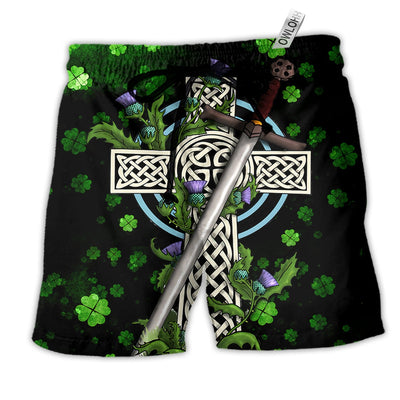 Beach Short / Adults / S Irish Celtic Cross Irish By Blood Green - Beach Short - Owls Matrix LTD