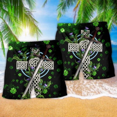 Irish Celtic Cross Irish By Blood Green - Beach Short - Owls Matrix LTD