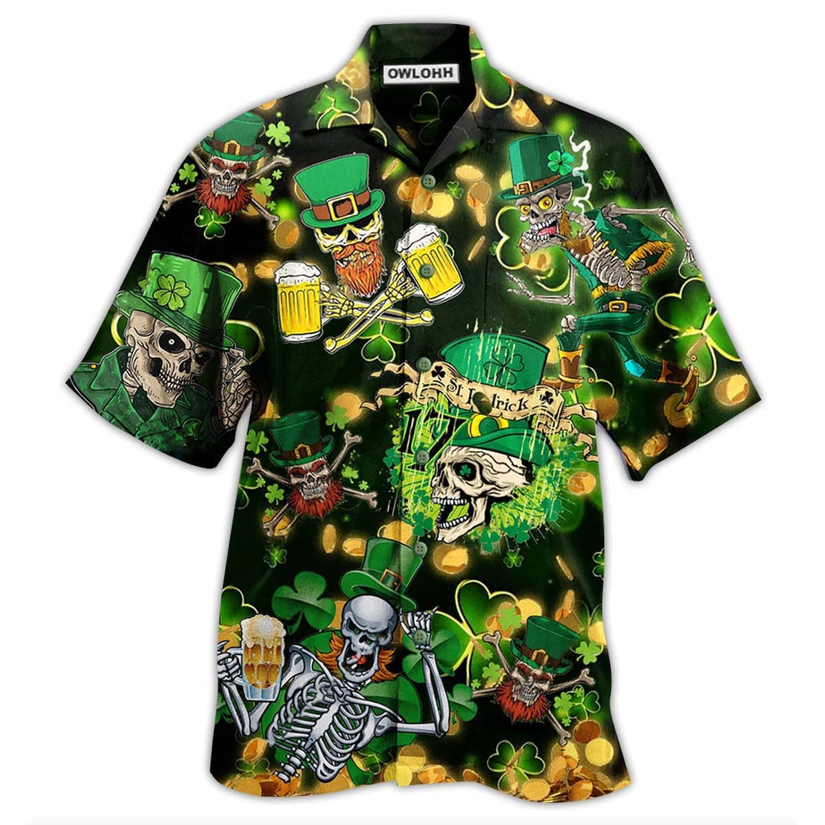 Hawaiian Shirt / Adults / S Irish Green Skull Love Beer - Hawaiian Shirt - Owls Matrix LTD