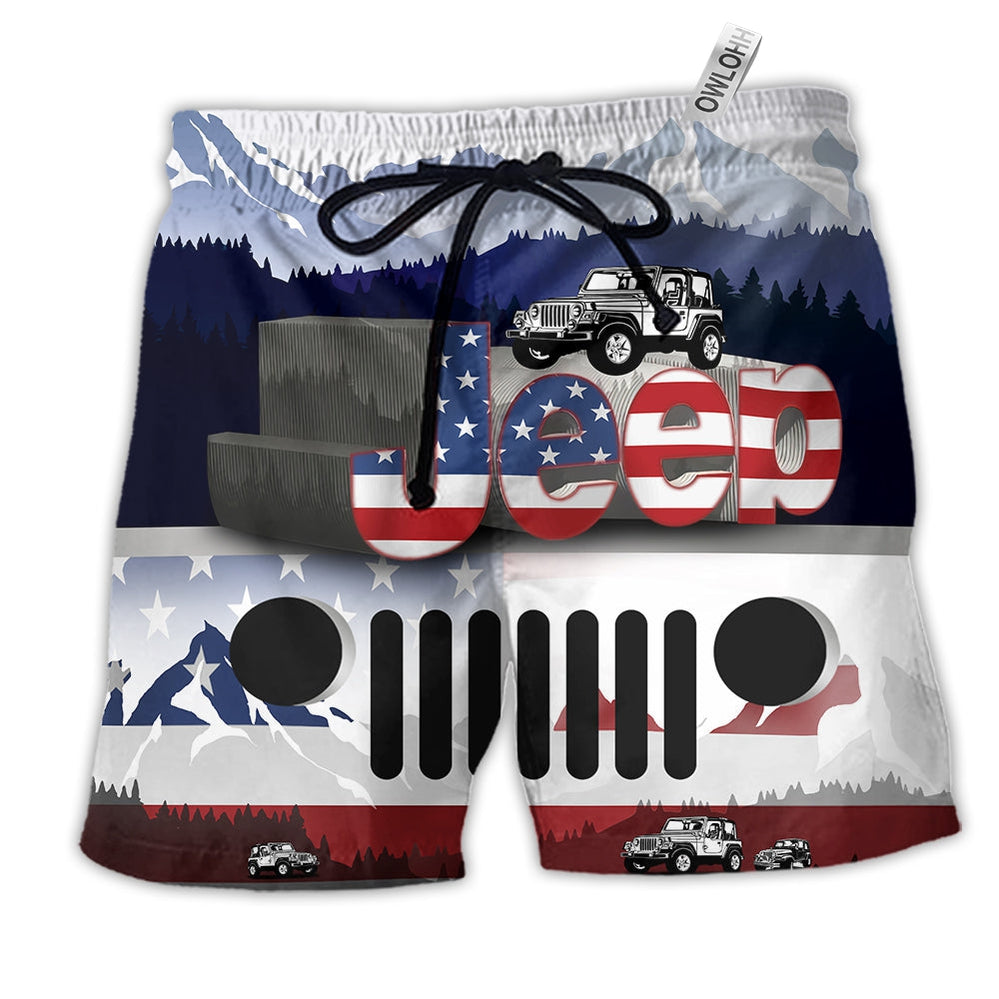 Beach Short / Adults / S Jeep America Flag Style - Beach Short - Owls Matrix LTD