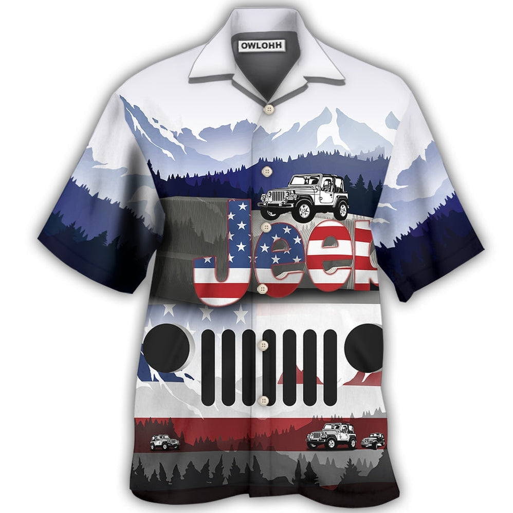 Hawaiian Shirt / Adults / S Jeep Mountain America Flag Style - Hawaiian Shirt - Owls Matrix LTD